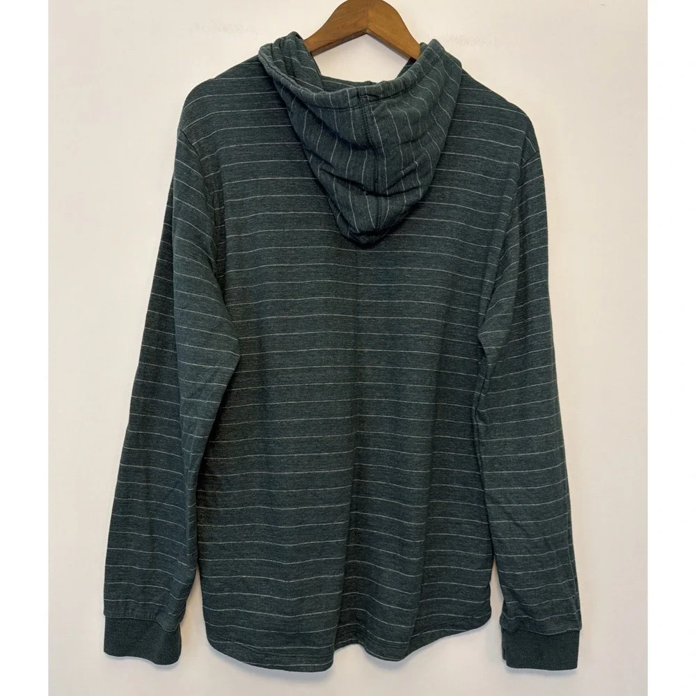 Marine Layer Double Knit Pullover Hoodie Size L Green White Striped Minimalist